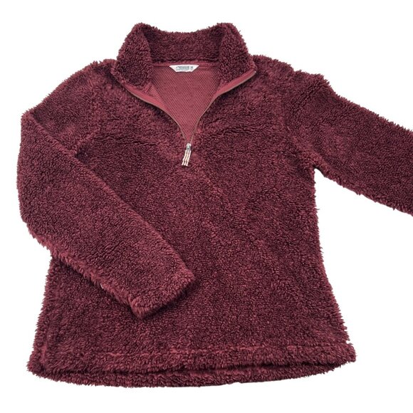 Mountain Khakis Womens Burgundy Sherpa Quarter-Zip Pullover M Relaxed Fit - Picture 1 of 5